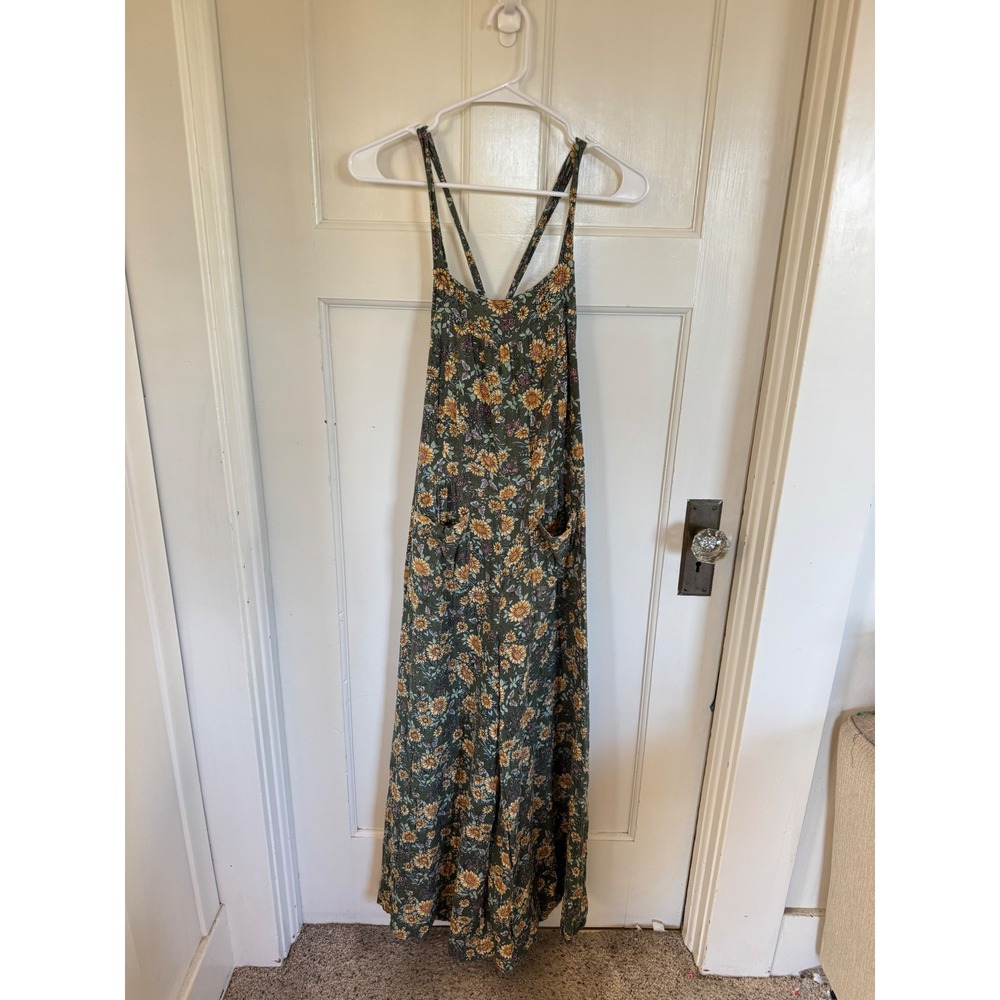 Natural Life green floral butterfly print jumpsuit size xs